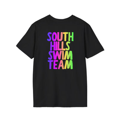 Adult Unisex South Hills Swim Team Neon Rainbow Graphic Short Sleeve Gildan Softstyle Tee