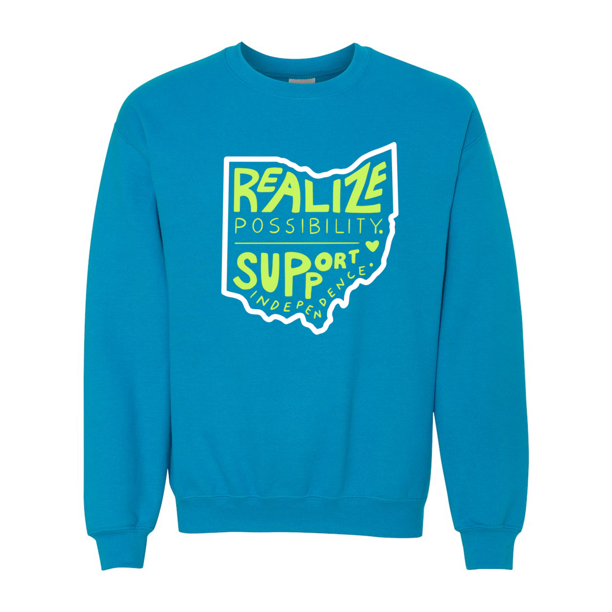 Adult Unisex "Realize Possibilities Support Independence" Bridgeway Graphic Crewneck Sweatshirt