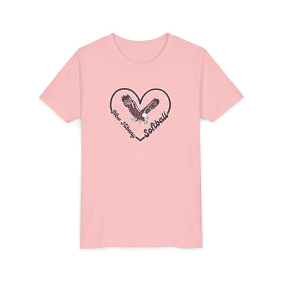 Youth Eagles Softball Heart Graphic Short Sleeve Soft Tee