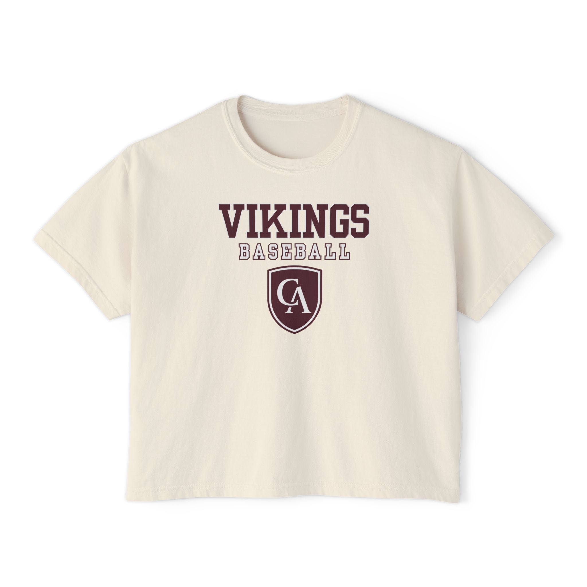 Women's Columbus Academy Vikings Baseball Graphic Boxy Crop Short Sleeve Tee