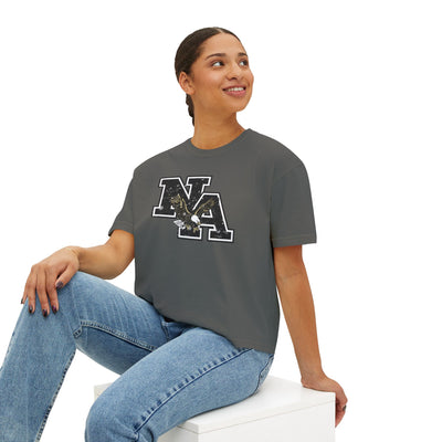 Women's Vintage Distressed Black Logo Boxy Crop Short Sleeve Graphic Tee