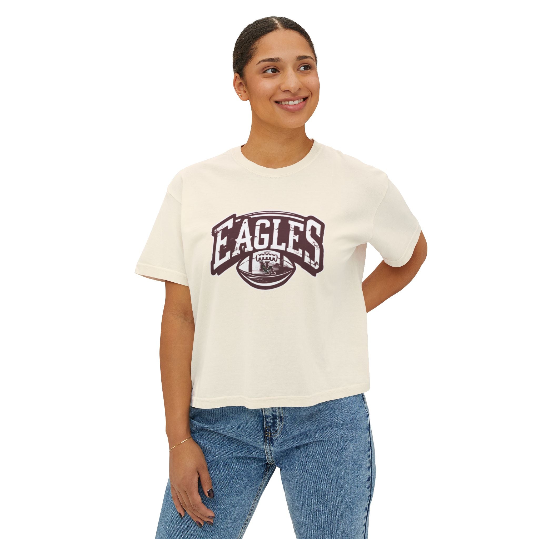 Women's Eagles Football Motion Graphic Boxy Crop Short Sleeve Tee