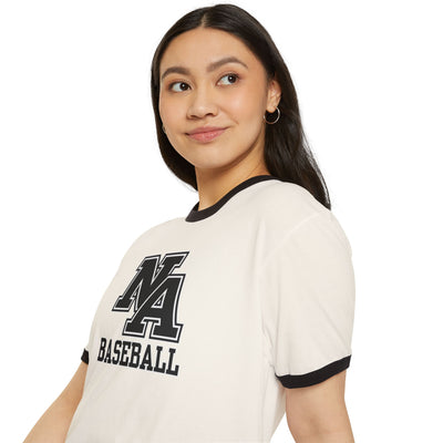 Adult Unisex Classic Black Logo Baseball Graphic Short Sleeve Ringer Tee