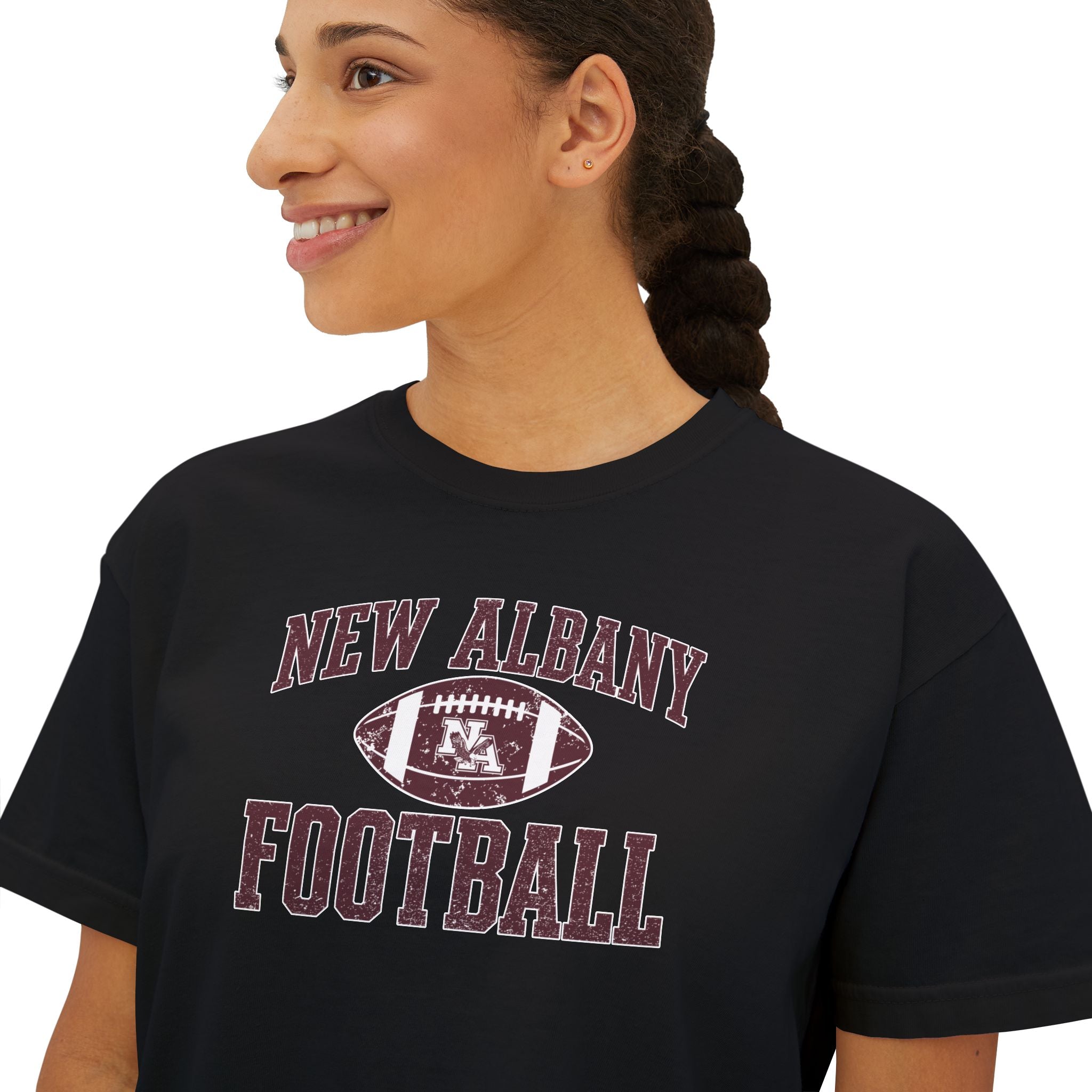 Women's New Albany New Albany Football Pride Graphic Boxy Crop Short Sleeve Tee