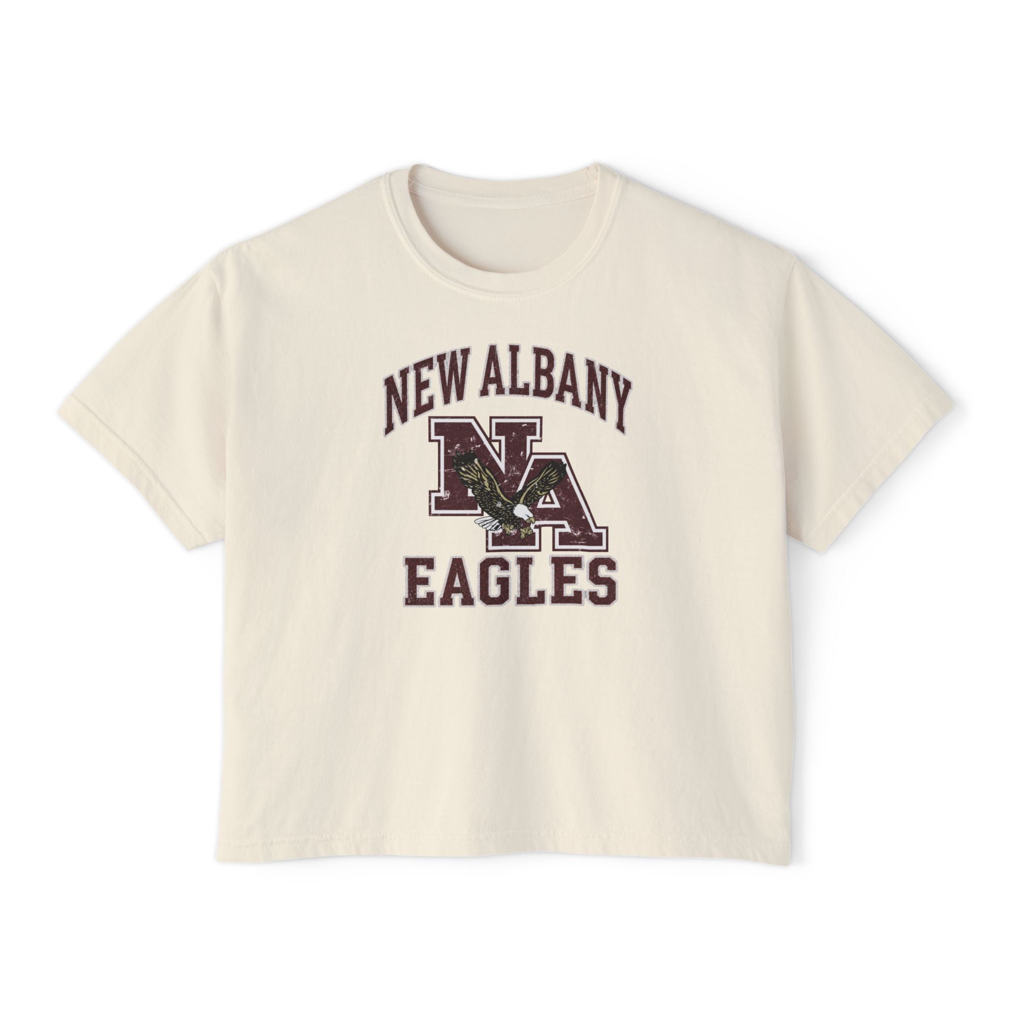 Women's New Albany Vintage Vibes Football Logo Graphic Boxy Crop Short Sleeve Tee