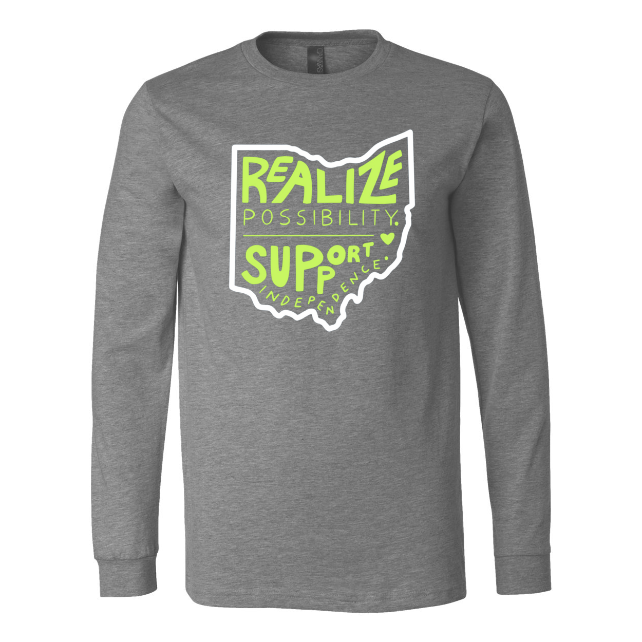 Adult Unisex "Realize Possibilities Support Independence" Bridgeway Graphic Long Sleeve