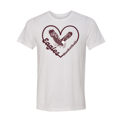 Adult Unisex Super Soft Eagles Basketball Heart Short Sleeve Graphic Tee