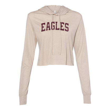 Women’s Super Soft Cropped Vintage Distressed Eagles Long Sleeve Hooded Tee