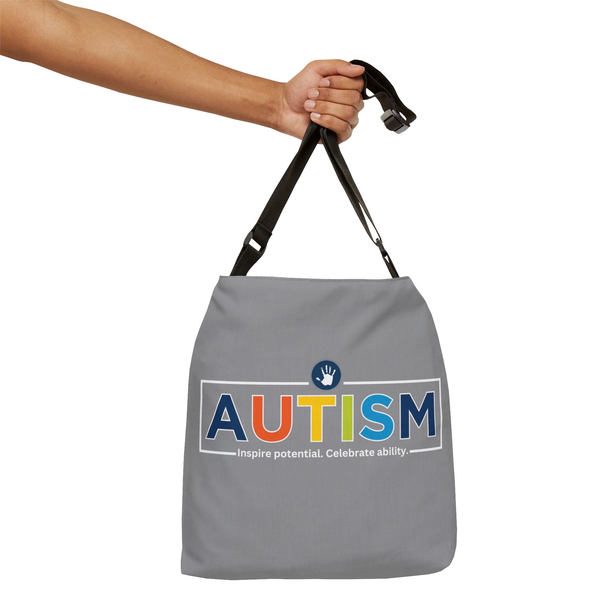 "Autism Inspire Potential Celebrate Ability" Bridgeway Graphic Adjustable Tote Bag