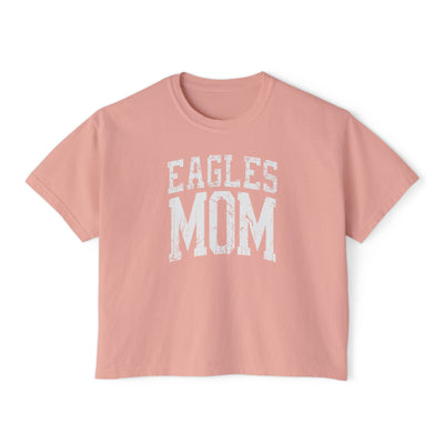 Women's Distressed Eagles Mom Graphic Boxy Crop Short Sleeve Tee