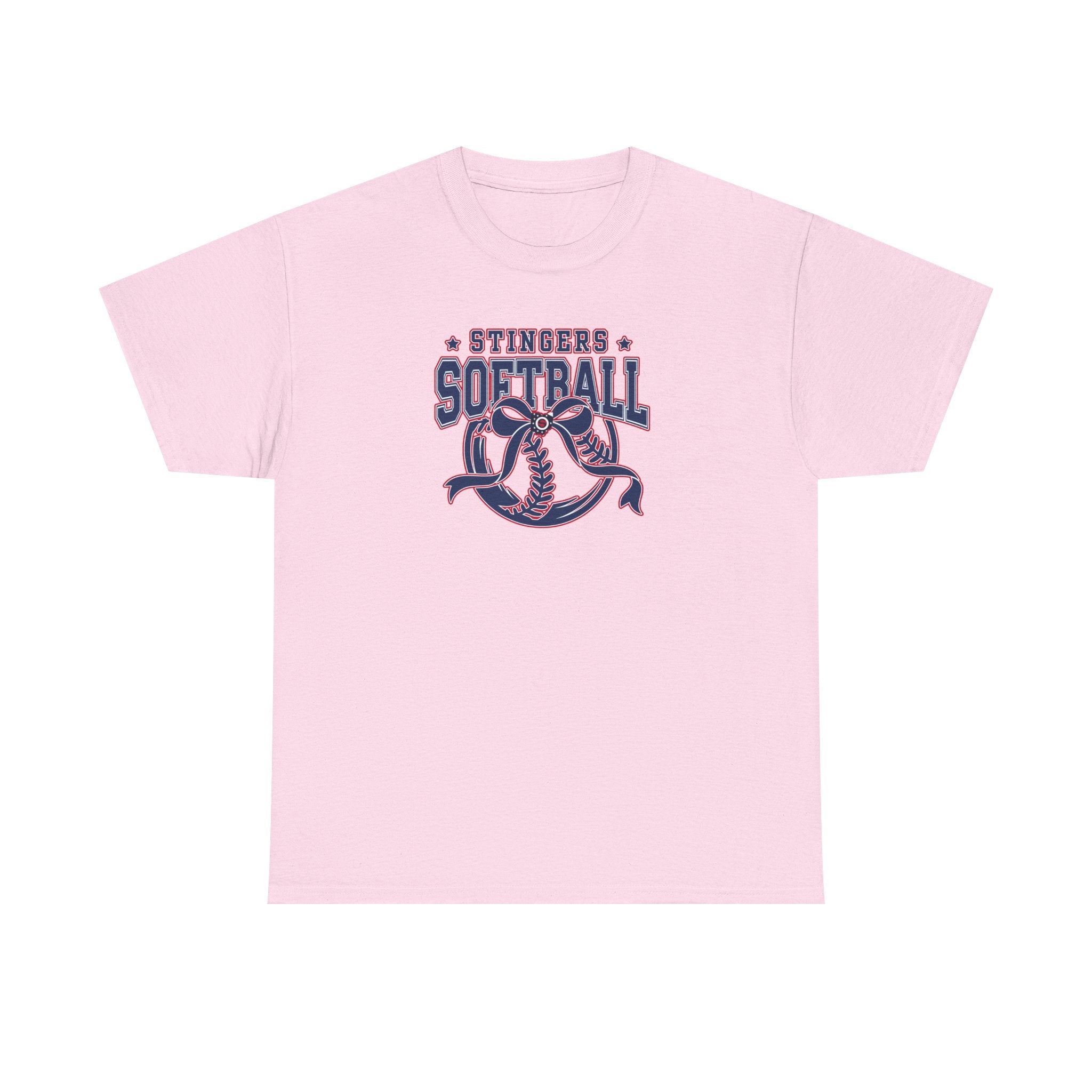 Adult Unisex Stingers Softball Spirit Bow Graphic Short Sleeve Gildan Heavy Tee
