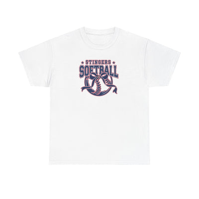 Adult Unisex Stingers Softball Spirit Bow Graphic Short Sleeve Gildan Heavy Tee