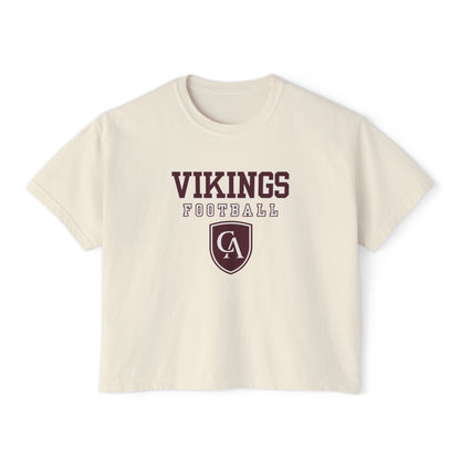 Women's Columbus Academy Vikings Football Graphic Boxy Crop Short Sleeve Tee