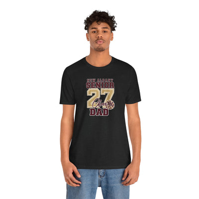 Adult Unisex New Albany 2027 Senior Cheer Dad Graphic Short Sleeve Bella + Canvas Soft Tee