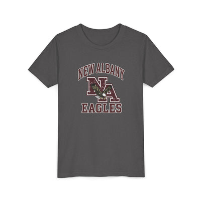 Youth New Albany Vintage Vibes Football Logo Graphic Short Sleeve Bella + Canvas Soft Tee