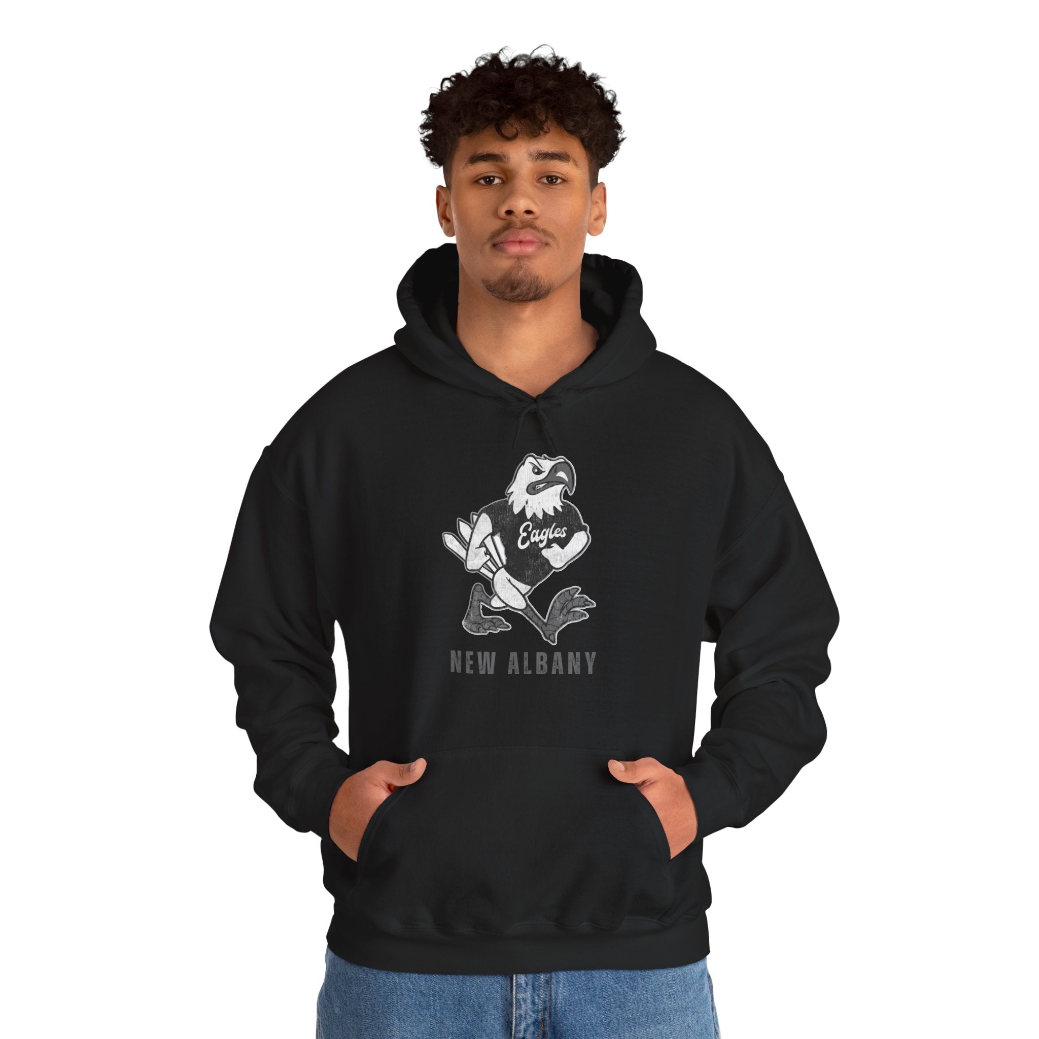 Adult Unisex New Albany Black and White Vintage Fighting Eagle Graphic Hoodie