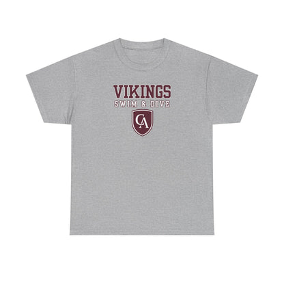 Adult Unisex Columbus Academy Vikings Swim & Dive Graphic Short Sleeve Gildan Heavy Tee