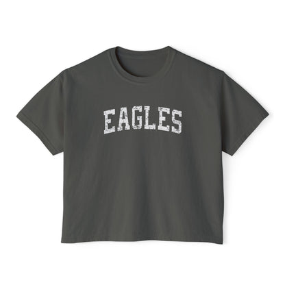 Women's Vintage Distressed Eagles Graphic Boxy Crop Short Sleeve Tee