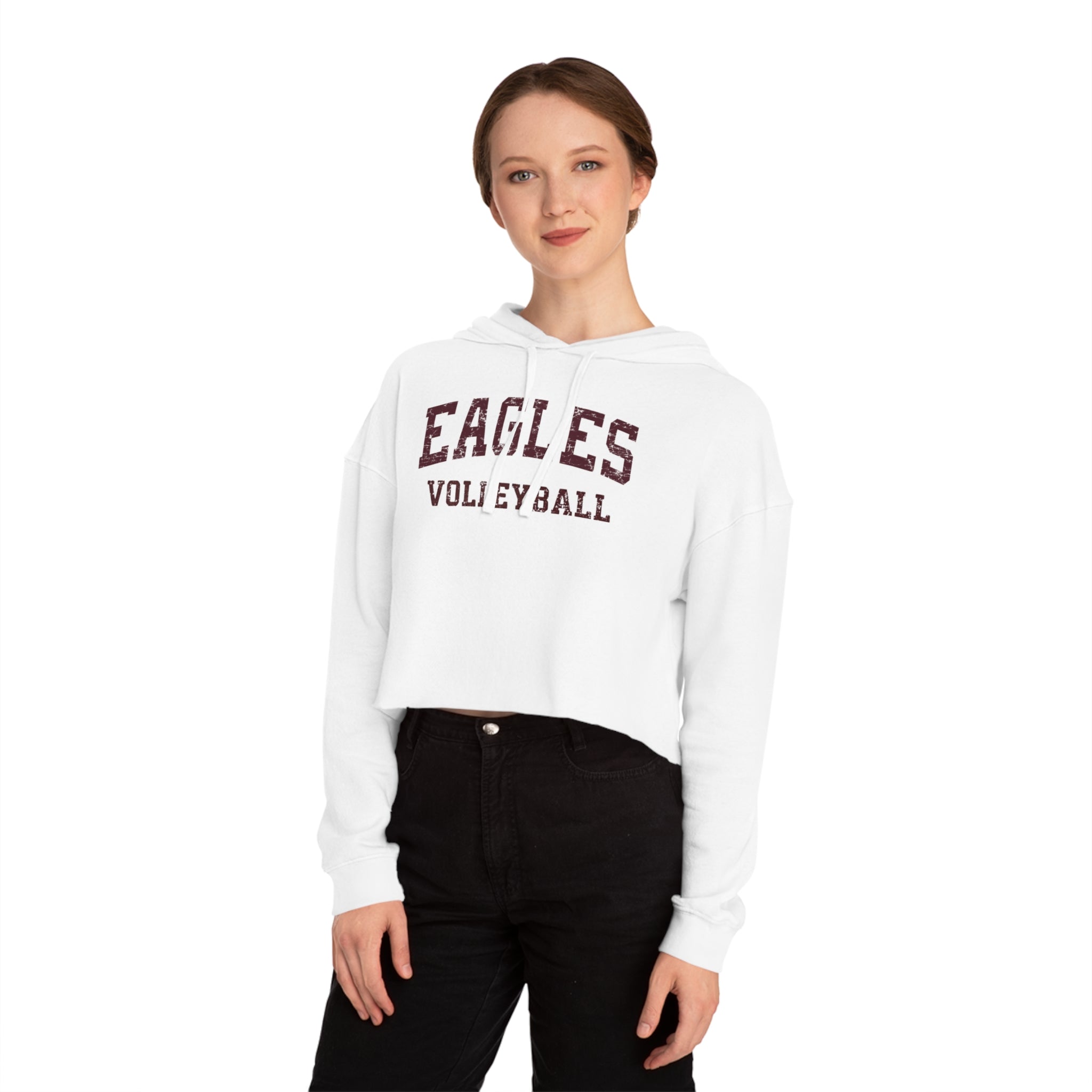 Women's New Albany Eagles Volleyball Vintage Distressed Graphic Crop Hoodie