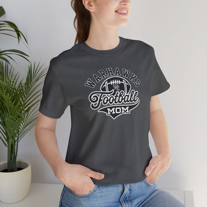 Adult Unisex Warhawks Spirit Script Football Mom Graphic Short Sleeve Soft Tee
