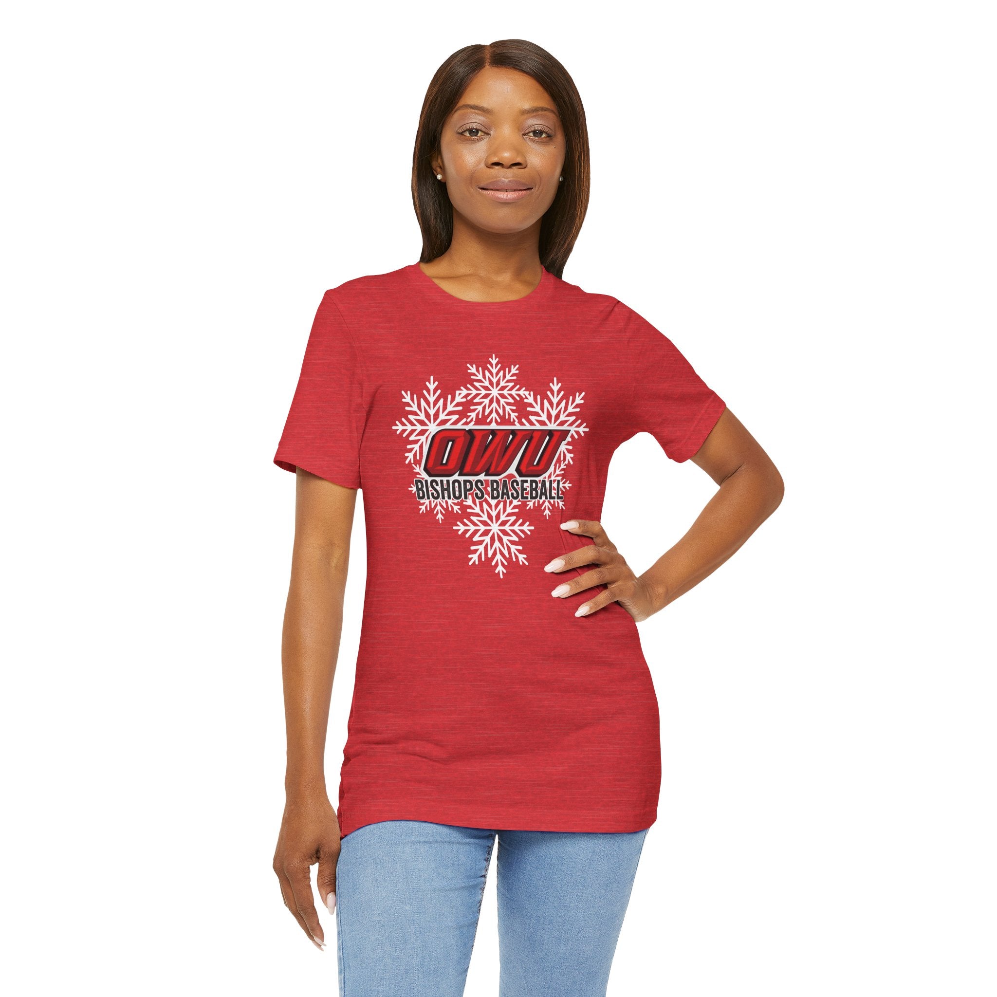 Adult Unisex OWU Bishops Baseball Spirited Snowflake Graphic Short Sleeve Soft Tee