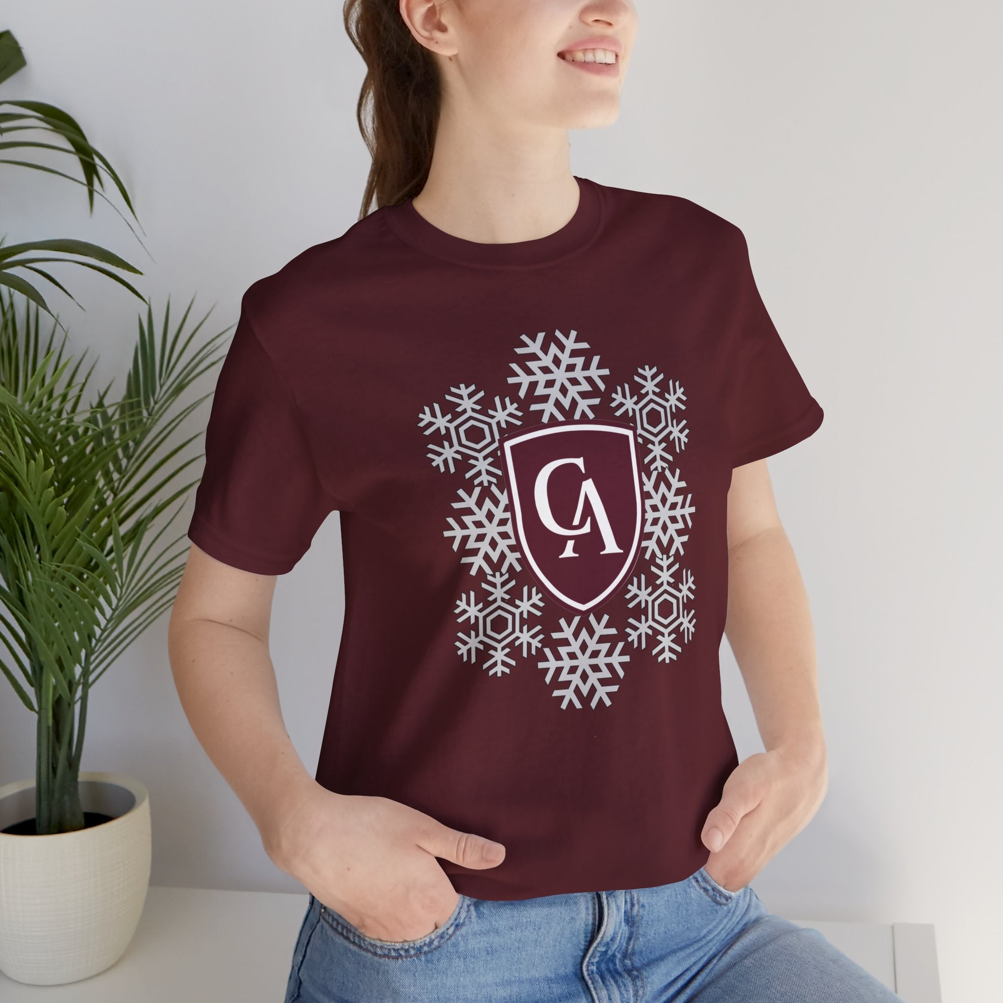 Adult Unisex Columbus Academy Spirited Snowflake Graphic Short Sleeve Soft Tee