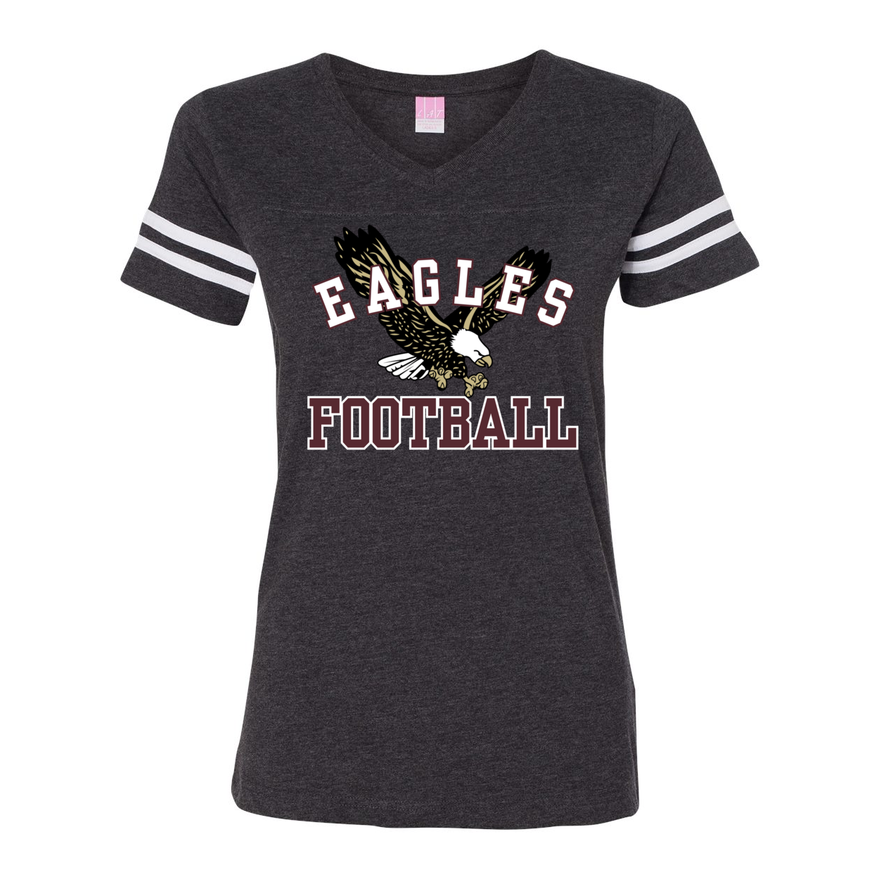 Women's Flying Football Eagle Graphic Short Sleeve Football Ringer Tee