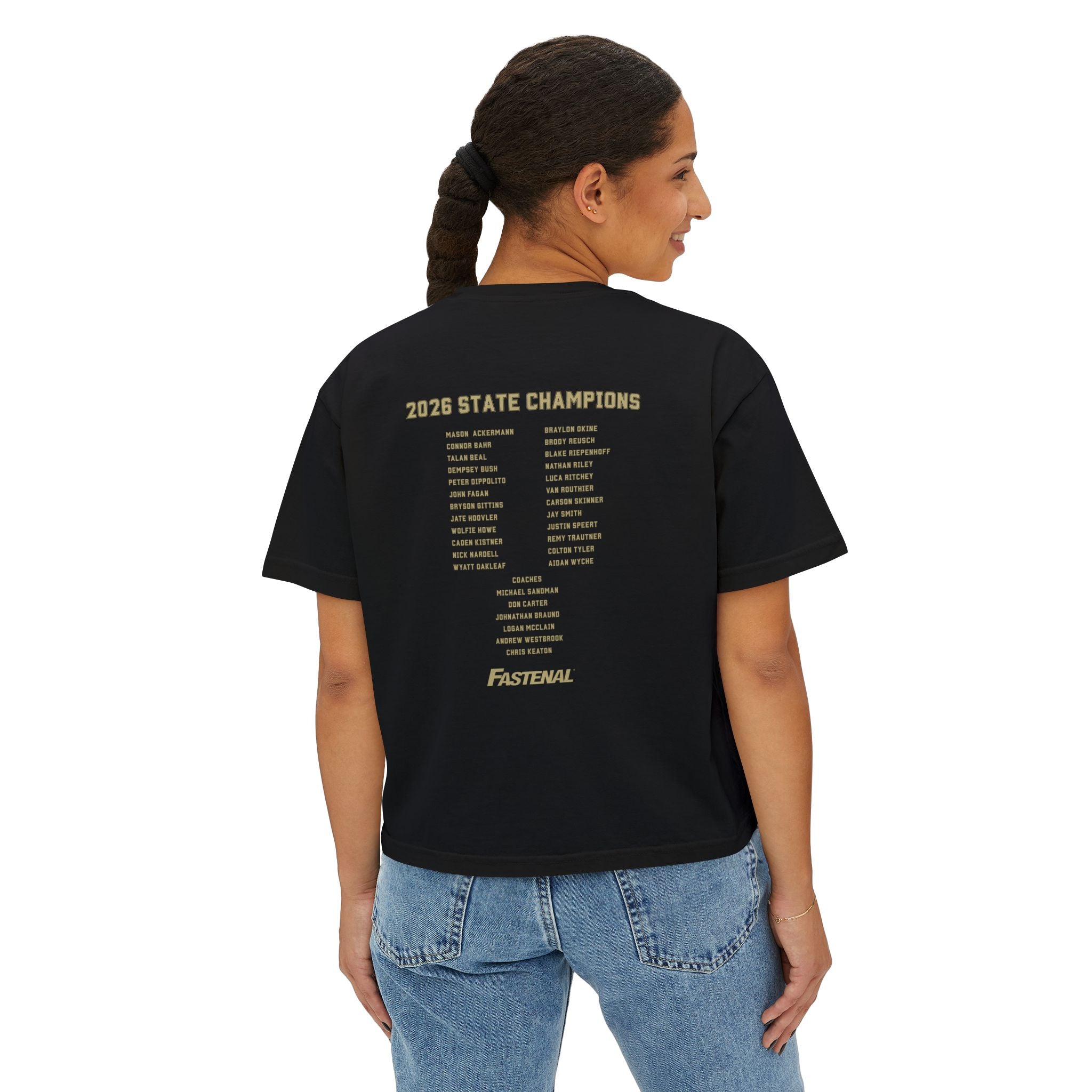 Women's NAHS Baseball Official 2026 STATE CHAMPION Boxy Crop Short Sleeve Tee