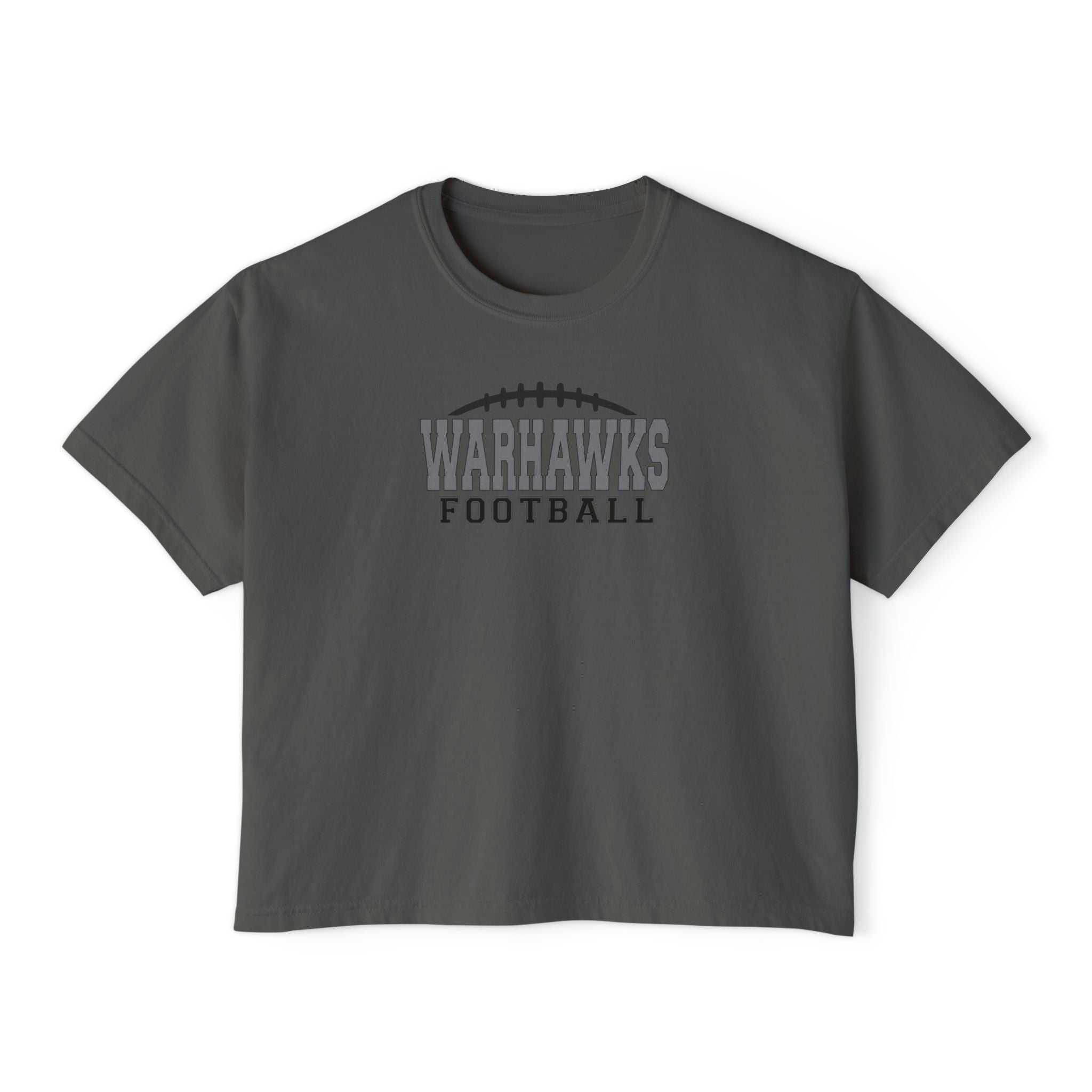 Women's Westerville Central Warhawks Football Laces Graphic Boxy Crop Short Sleeve Tee