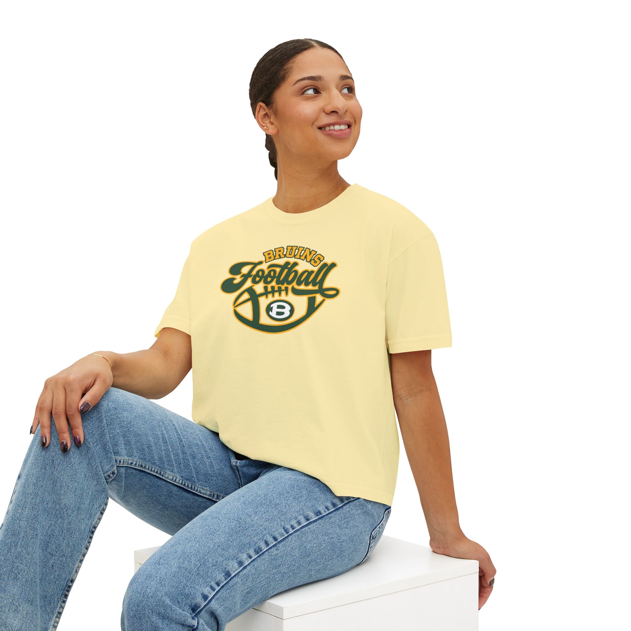 Women's Bruin Script Football Graphic Boxy Crop Short Sleeve Tee