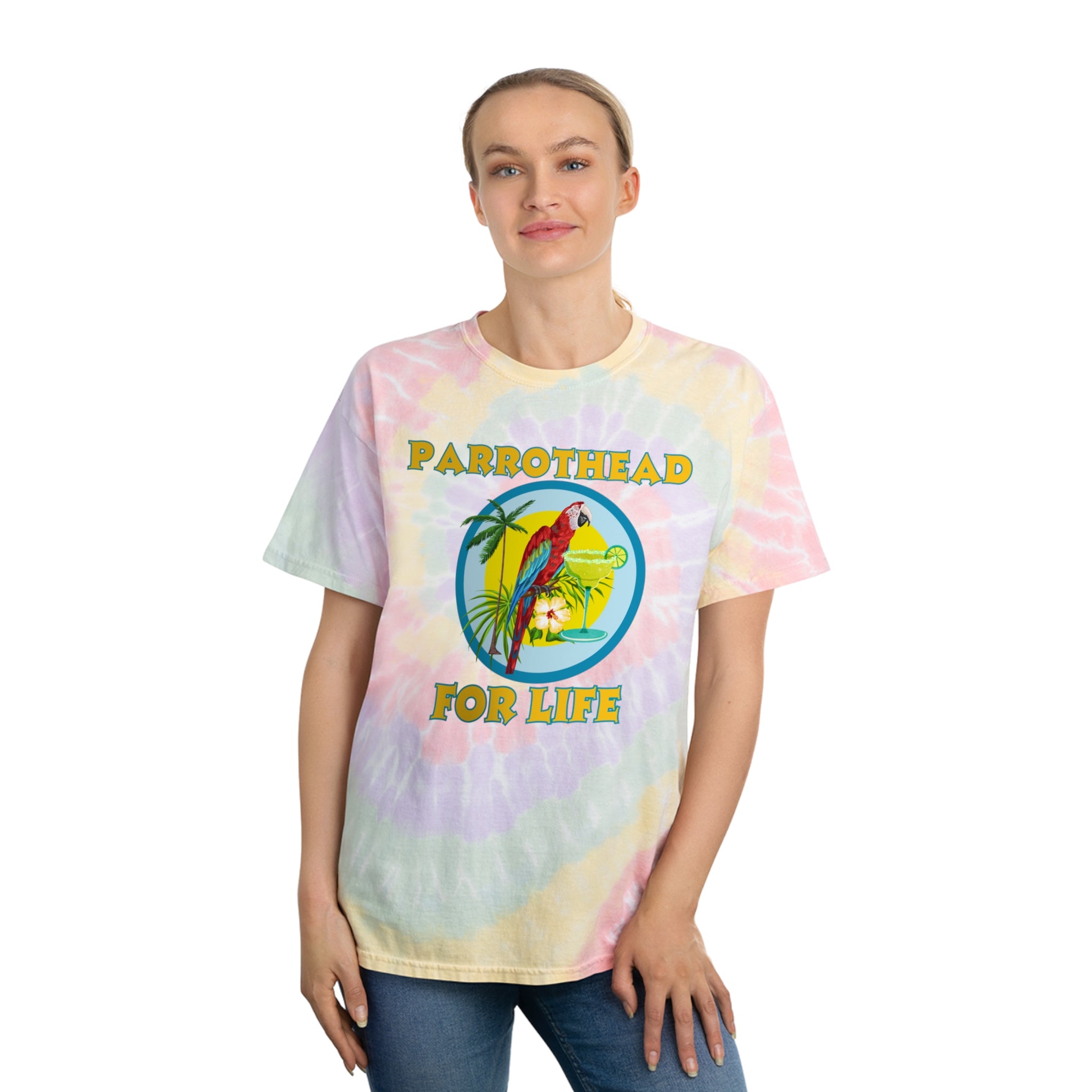 Adult Unisex Parrothead For Life Rainbow Tie Dye Graphic Tee