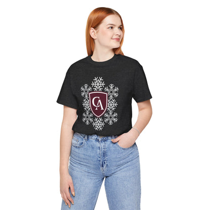 Adult Unisex Columbus Academy Spirited Snowflake Graphic Short Sleeve Soft Tee