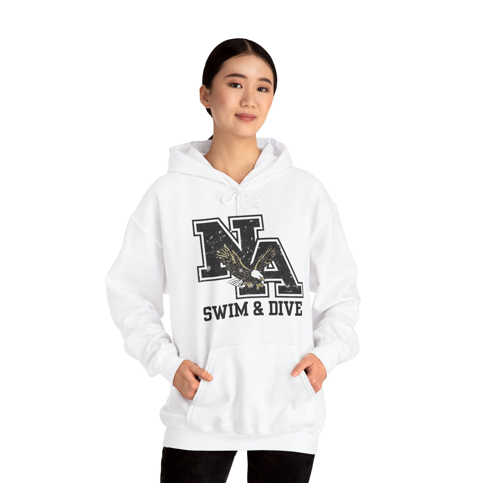 Adult Unisex Swim and Dive Black Vintage Distressed Logo Graphic Hoodie