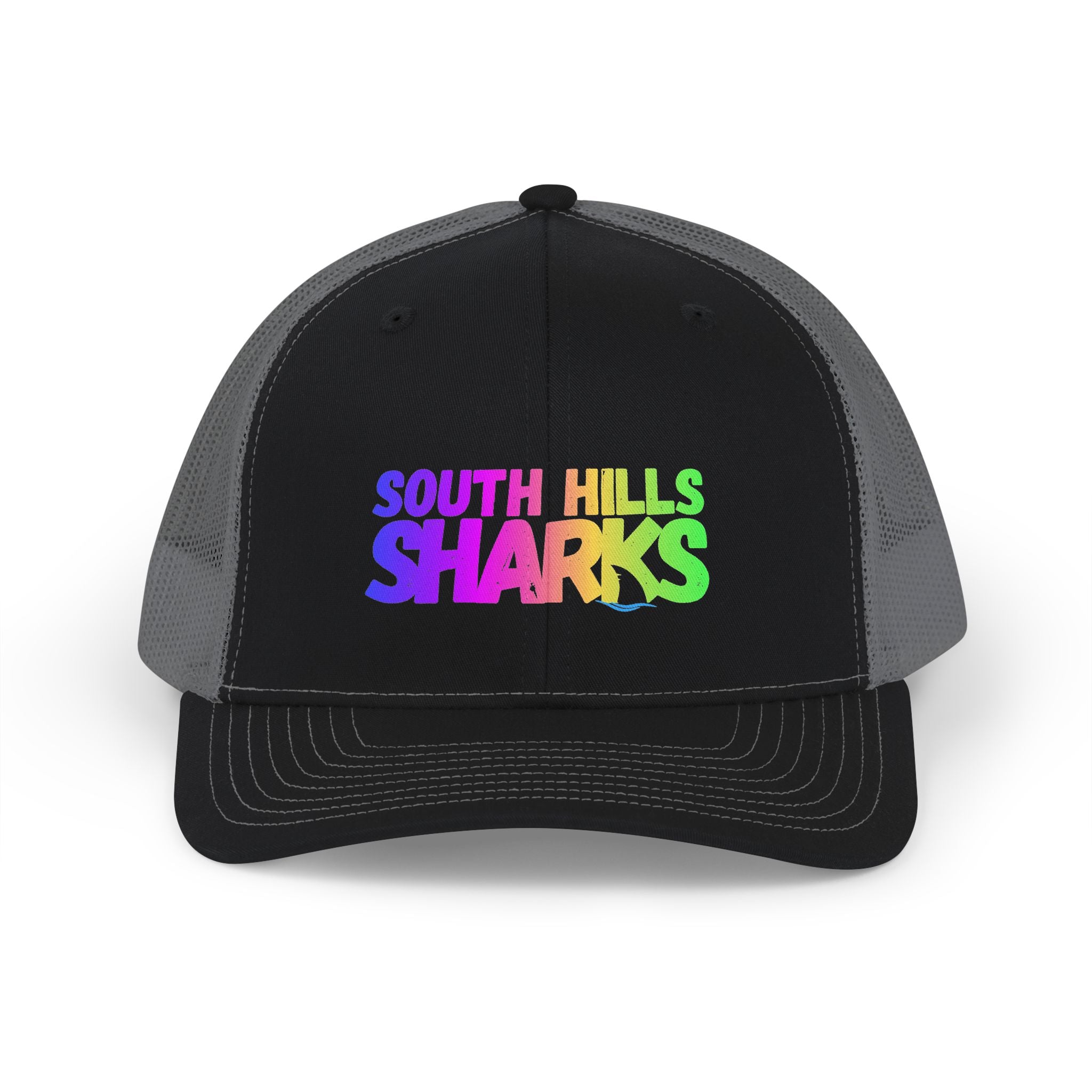 Adult Unisex South Hills Sharks Neon Rainbow Graphic Richardson 112 Snapback Trucker Hat
