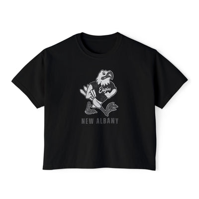 Women's New Albany Black and White Vintage Fighting Eagle Graphic Boxy Crop Short Sleeve Tee