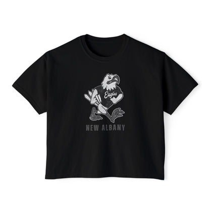 Women's New Albany Black and White Vintage Fighting Eagle Graphic Boxy Crop Short Sleeve Tee