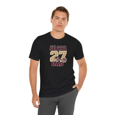 Adult Unisex New Albany 2027 Senior Cheer Dad Graphic Short Sleeve Bella + Canvas Soft Tee