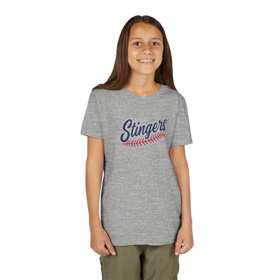 Youth Stingers Softball Stitches Graphic Short Sleeve Bella + Canvas Soft Tee