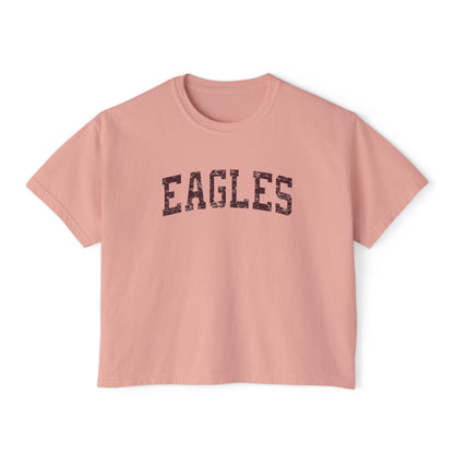 Women's Vintage Distressed Eagles Boxy Crop Short Sleeve Graphic Tee