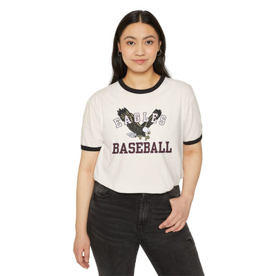 Adult Unisex Flying Baseball Eagle Graphic Short Sleeve Ringer Tee