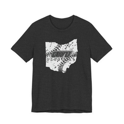 Adult Unisex OWU Baseball Stitches Distressed Ohio Graphic Short Sleeve Soft Tee