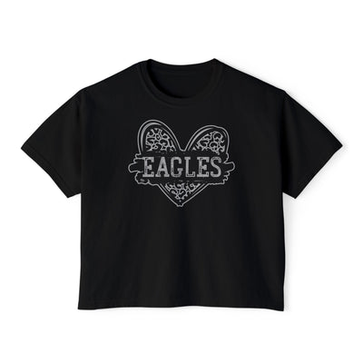 Women's Eagles Animal Print Heart Graphic Short Sleeve Boxy Crop Tee