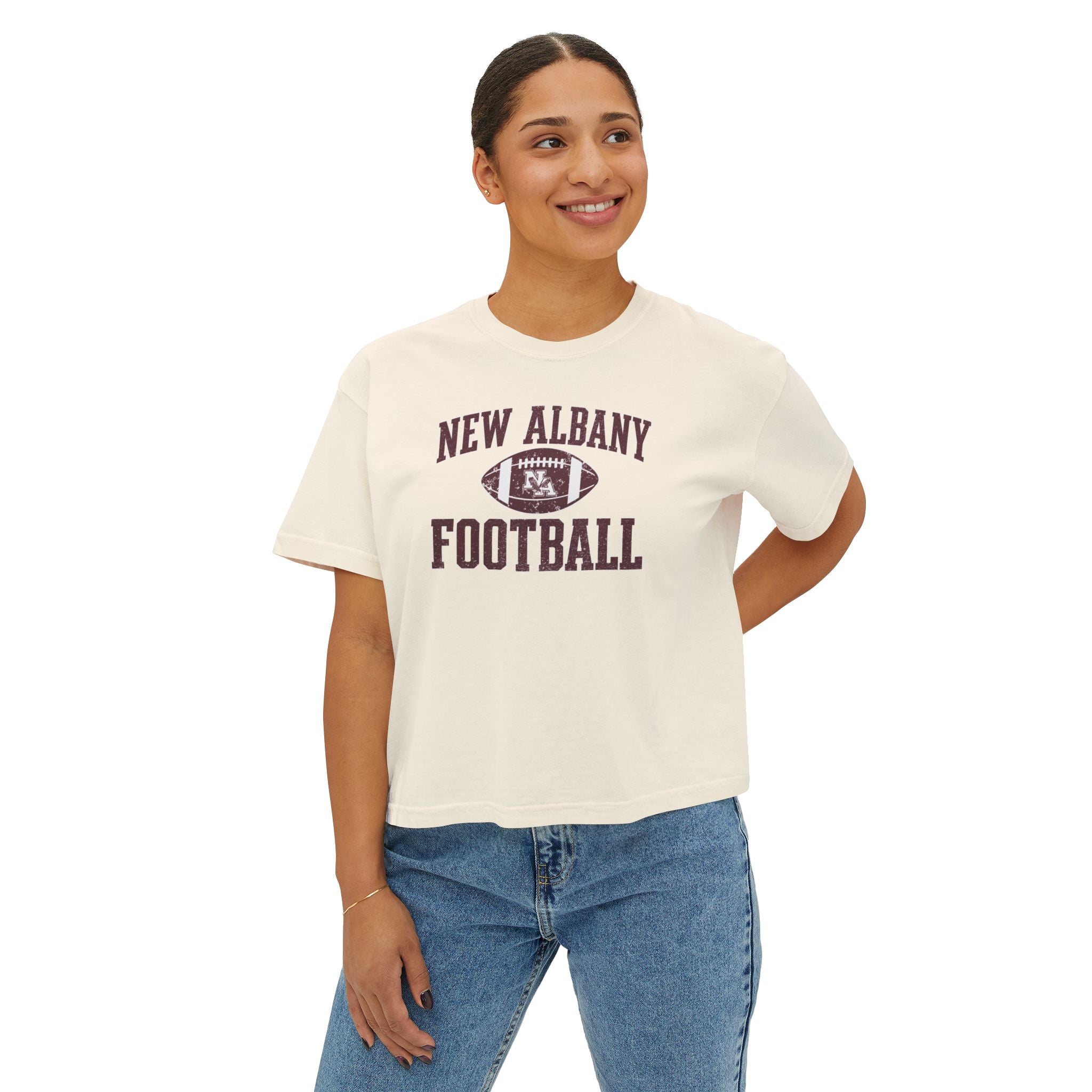 Women's New Albany New Albany Football Pride Graphic Boxy Crop Short Sleeve Tee