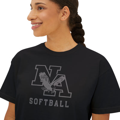 Women's New Albany Grey Tonal Softball Logo Graphic Boxy Crop Short Sleeve Tee