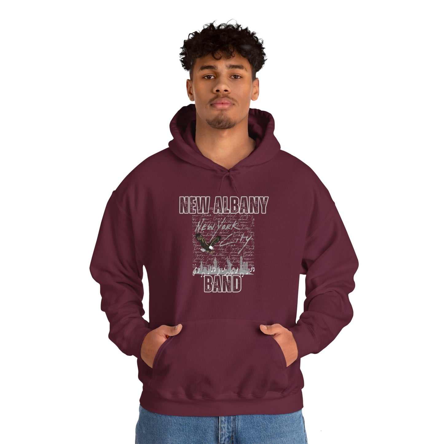 Adult Unisex NA Band NYC Graphic Hoodie- New Albany Eagles