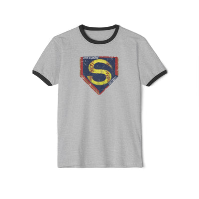 Adult Unisex Stingers Softball Distressed Logo Graphic Short Sleeve Ringer Tee