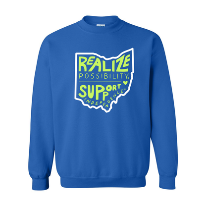 Adult Unisex "Realize Possibilities Support Independence" Bridgeway Graphic Crewneck Sweatshirt