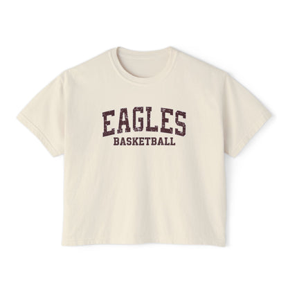 Women's Eagles Basketball Distressed Graphic Boxy Crop Short Sleeve Tee