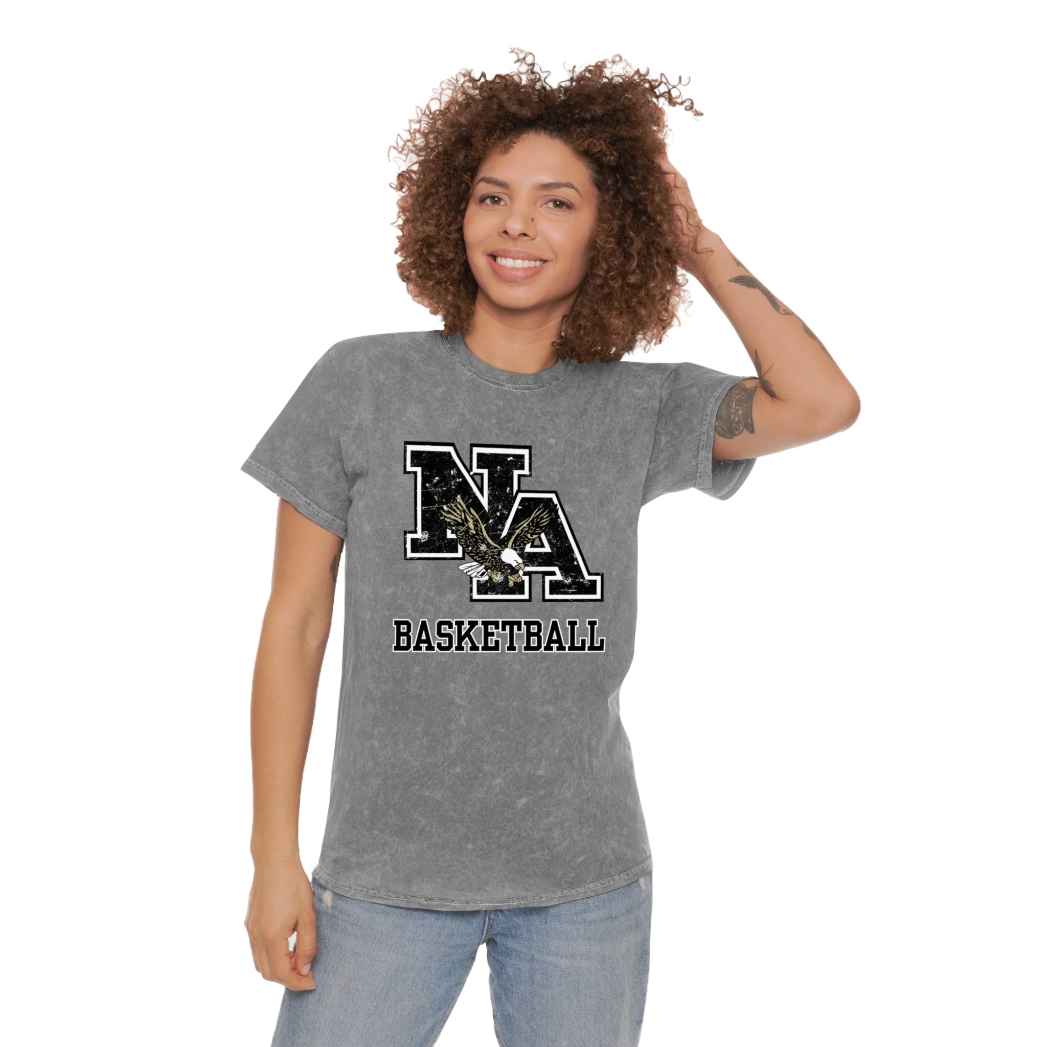 Adult Unisex Vintage Distressed Black Logo Basketball Mineral Wash Short Sleeve Graphic Tee