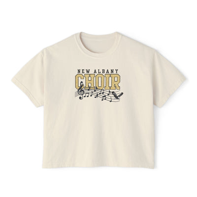 Women's New Albany Choir Digital Glitter Graphic Boxy Crop Short Sleeve Tee